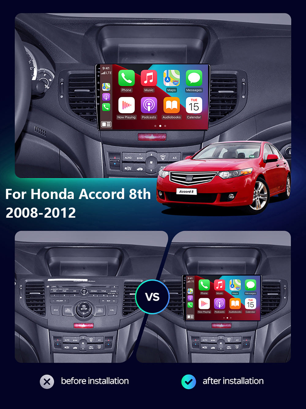 Honda Accord 2008-2012 Carplay Stereo Wireless