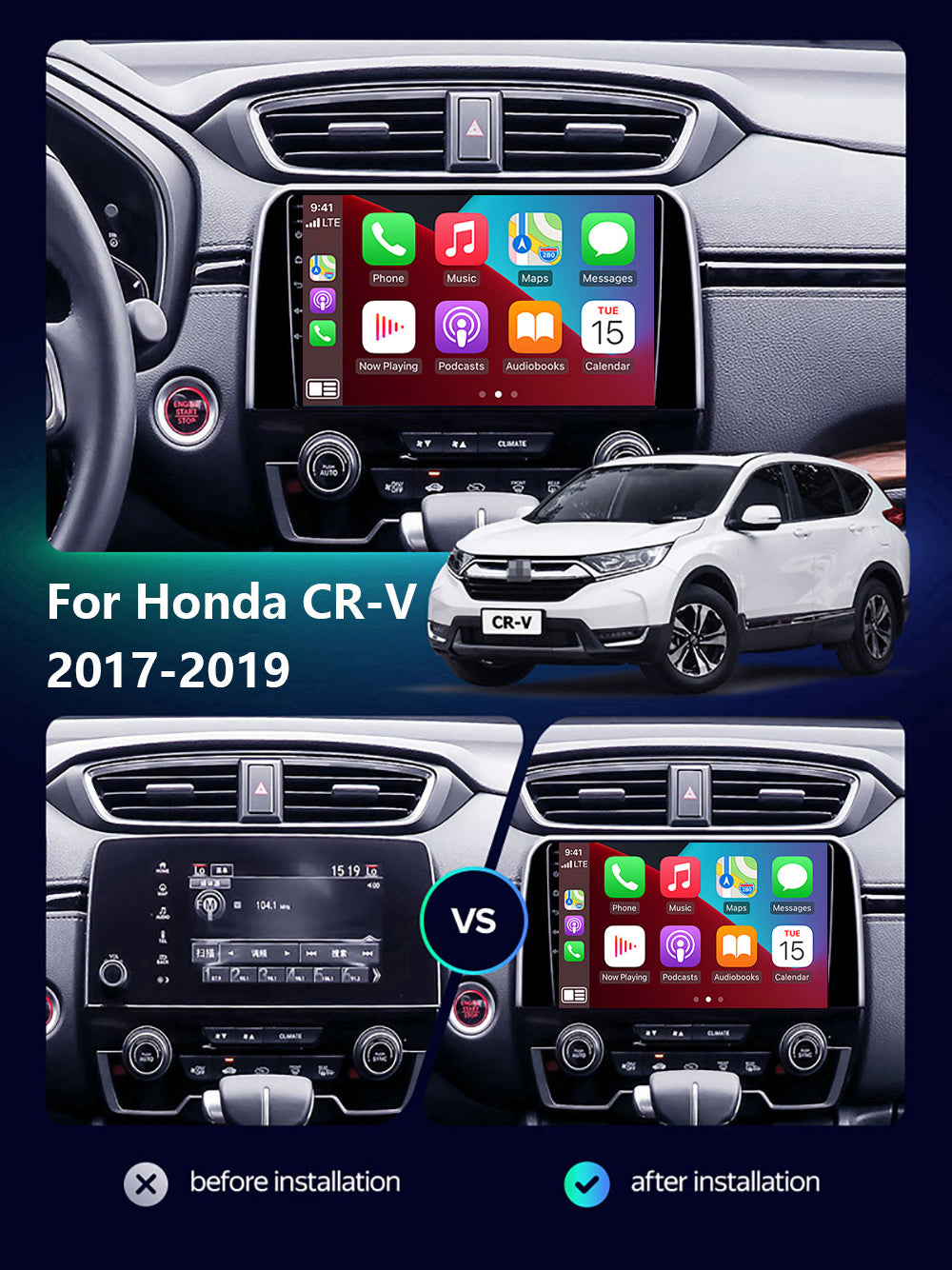 Honda CR-V 2017–2019 CarPlay Stereo Wireless Android Auto