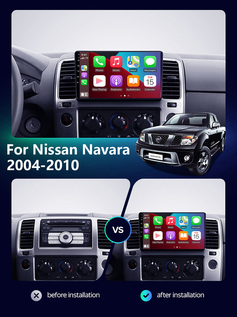 Nissan Navara 2004–2010 CarPlay Stereo Wireless Android Auto