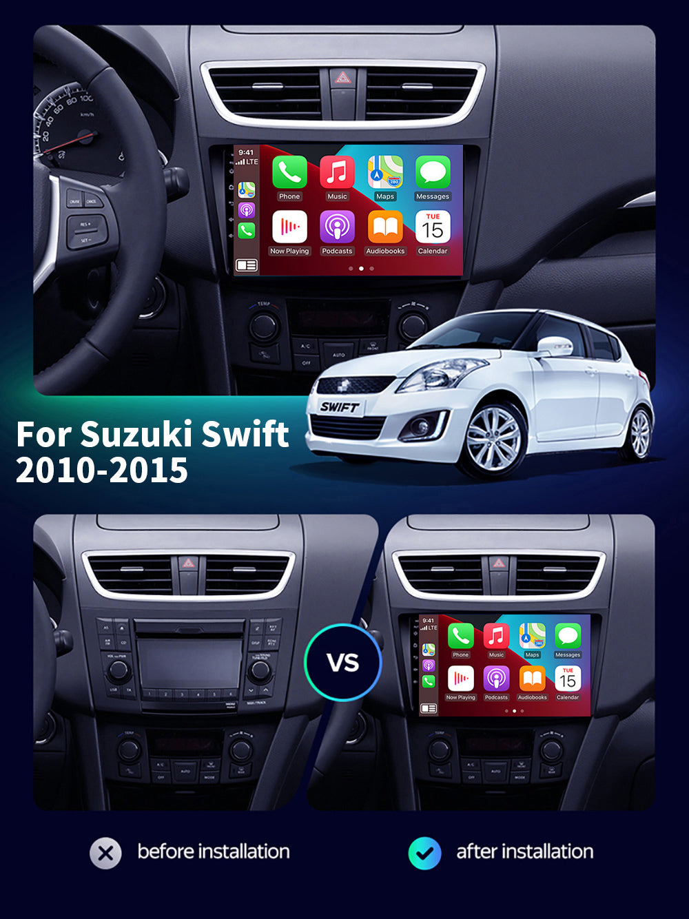 Suzuki Swift 2010-2015 Apple CarPlay Android auto Stereo