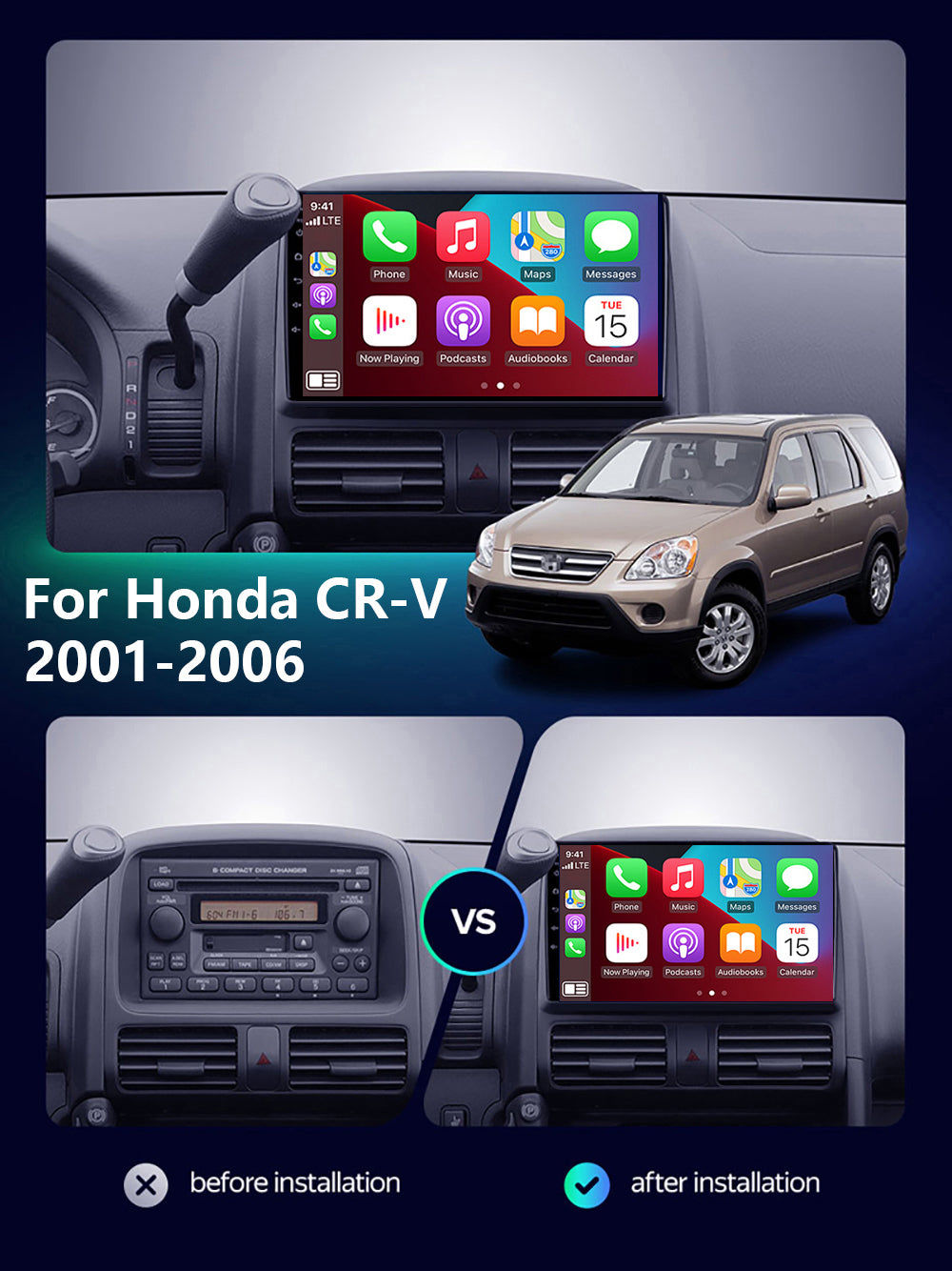 Honda CR-V 2001–2006 CarPlay Stereo Wireless Android Auto