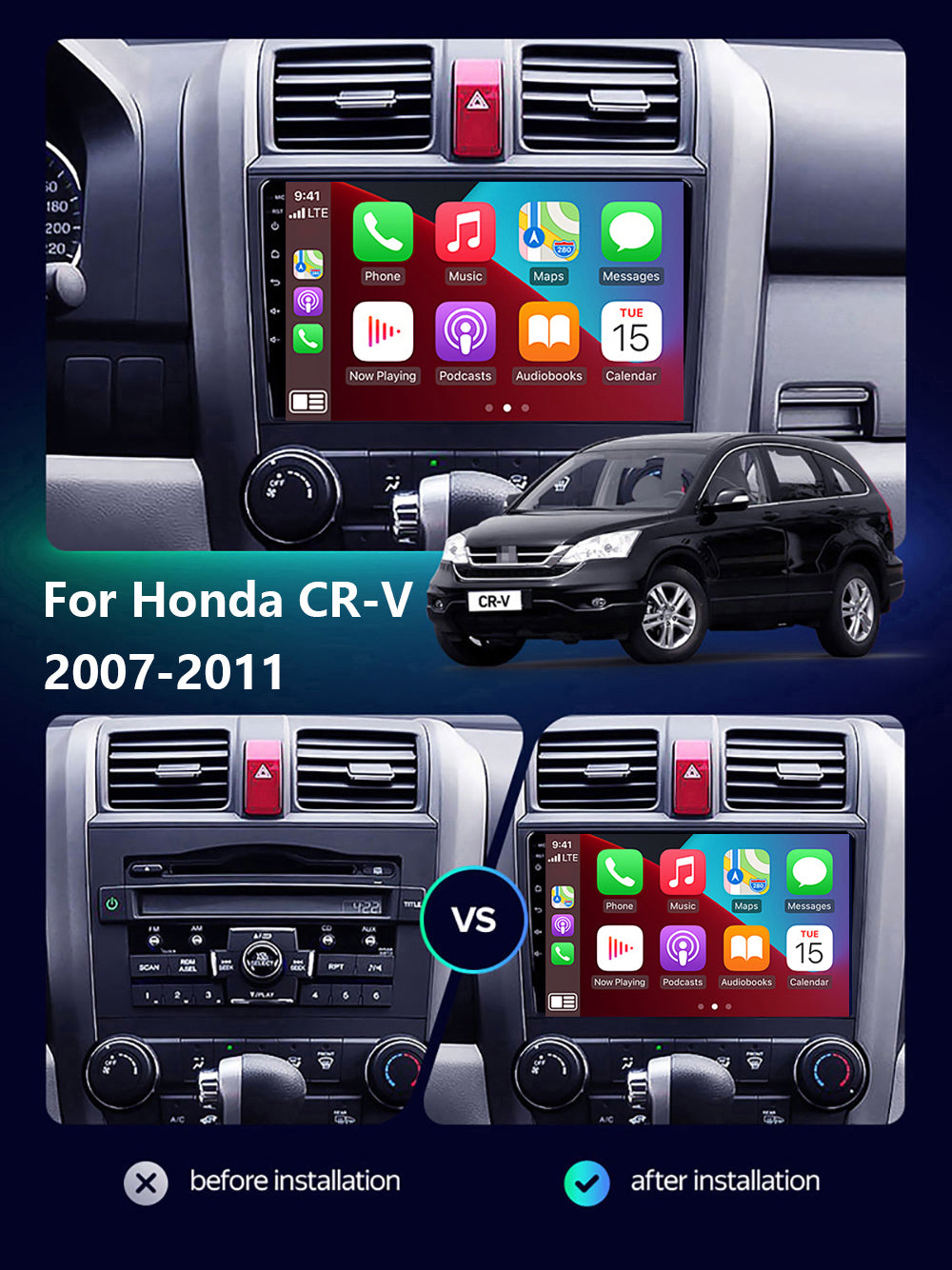 Honda CR-V 2007–2011 CarPlay Stereo Wireless Android Auto