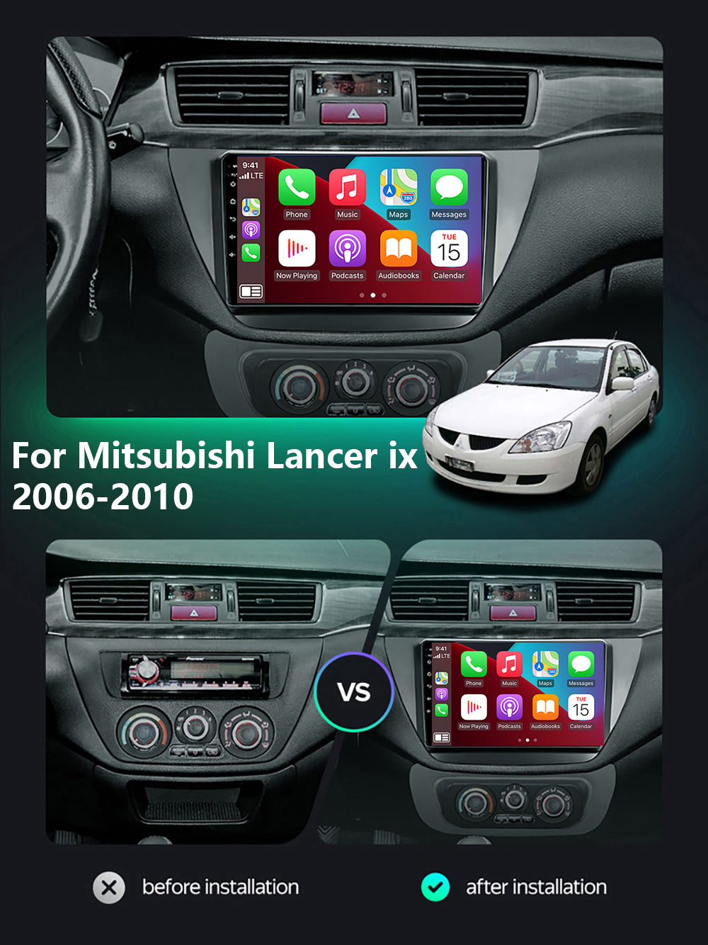 Mitsubishi Lancer 2006–2010 CarPlay Stereo Wireless Android Auto