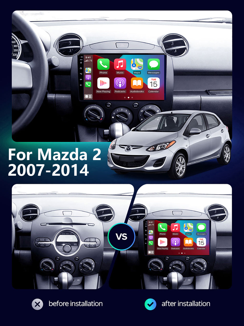 Mazda Demio 2007–2014 CarPlay Stereo Wireless Android Auto