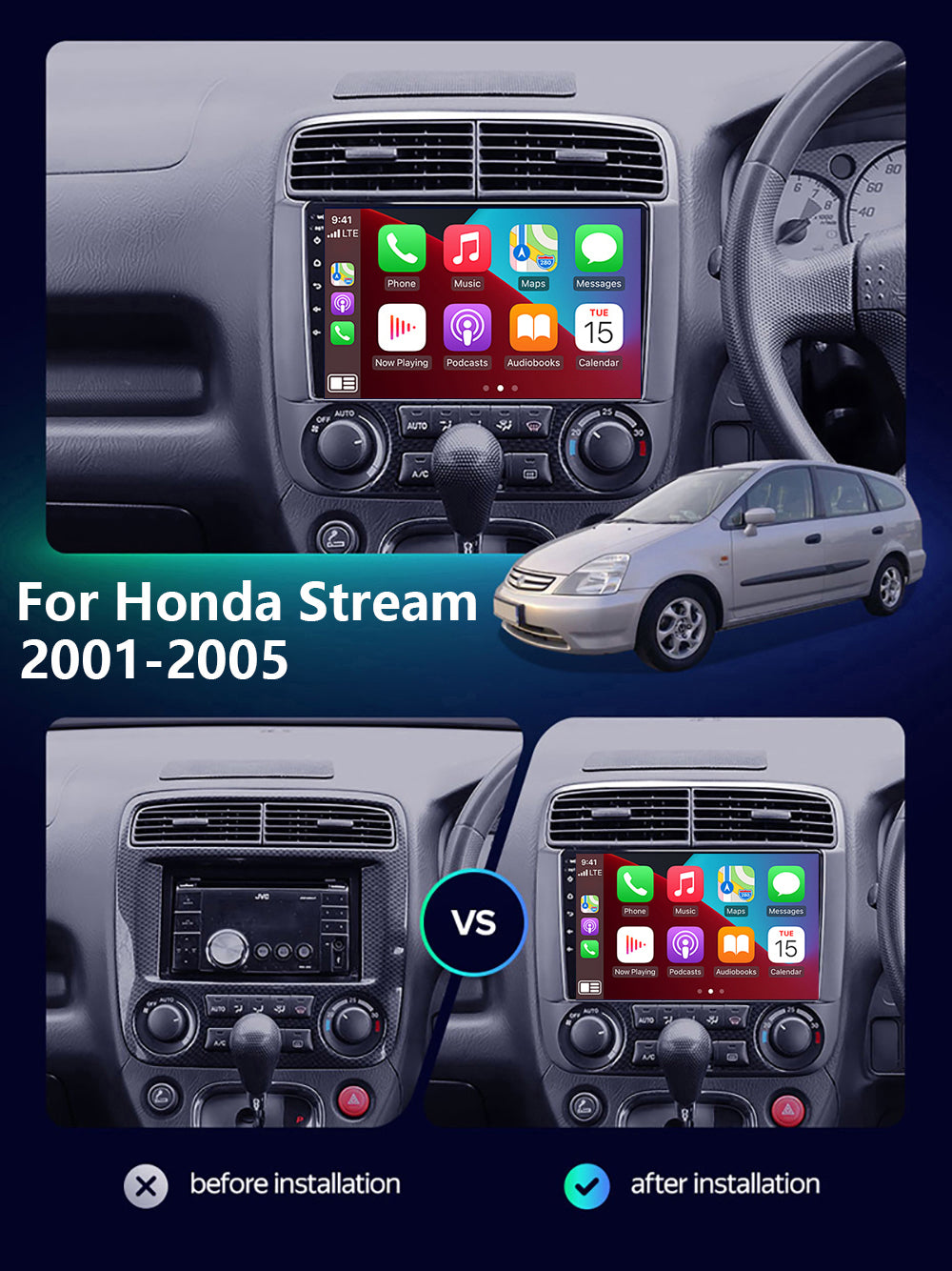 Honda Stream 2001–2005 CarPlay Stereo Wireless Android Auto