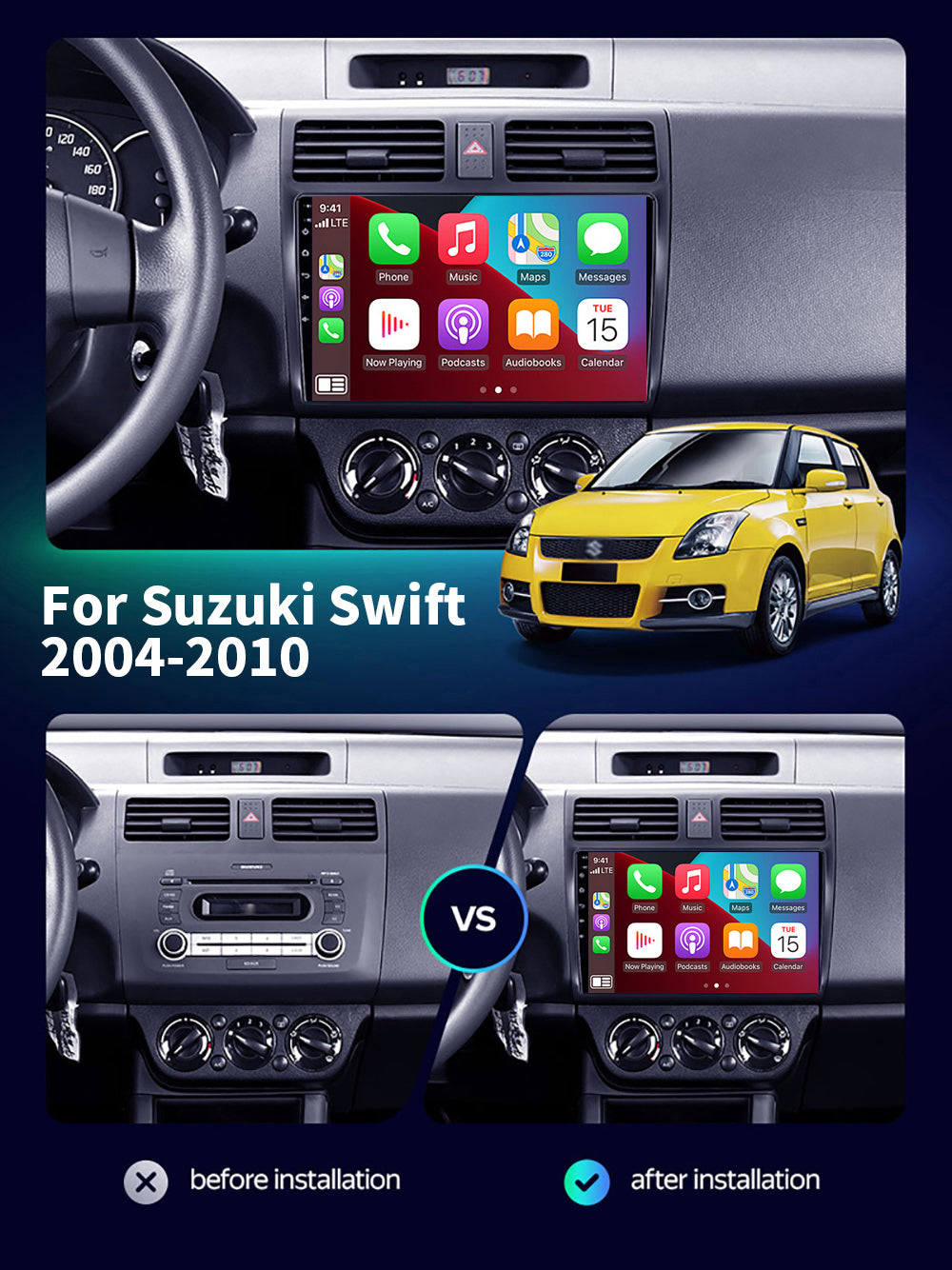 Suzuki Swift 2003-2010 Apple CarPlay stereo