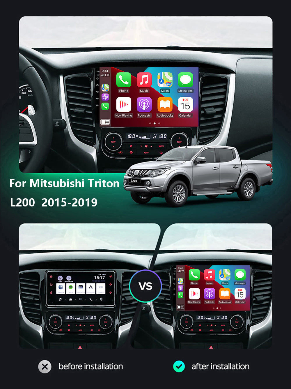 Mitsubishi Triton 2015–2019 CarPlay Stereo Wireless Android Auto